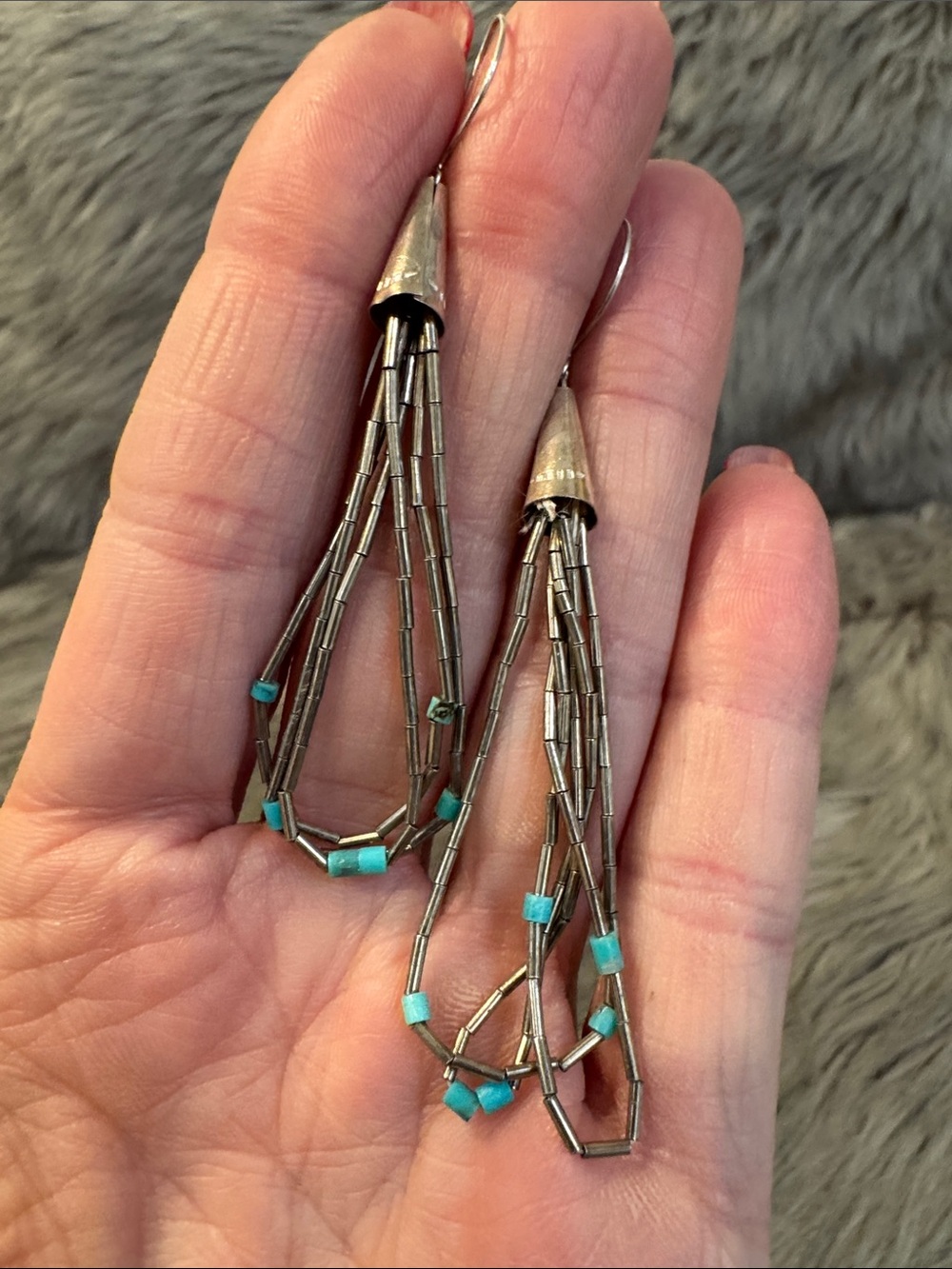 Vintage Native American Turquoise & Silver Beaded Tassel Earrings